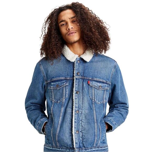 Levis Mens Type III Sherpa Trucker Jacket / Blue - Picture 3 of 5